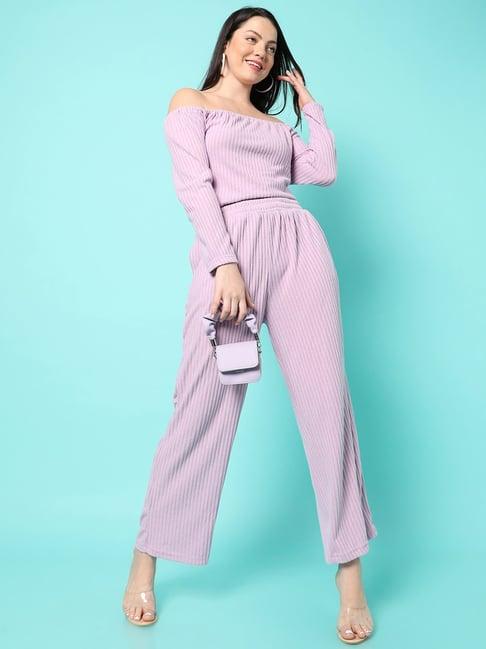 campus sutra lavender cotton off shoulder co-ord set