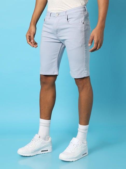 campus sutra light blue regular fit denim shorts