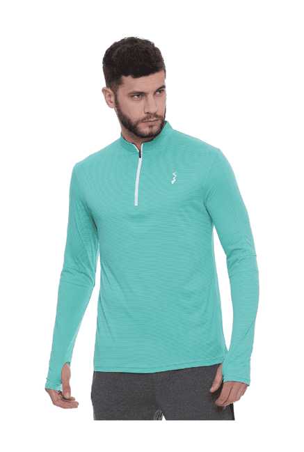 campus sutra light green mandarin collar polyester t-shirt