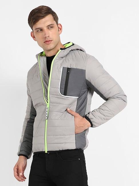 campus sutra light grey regular fit puffer jacket
