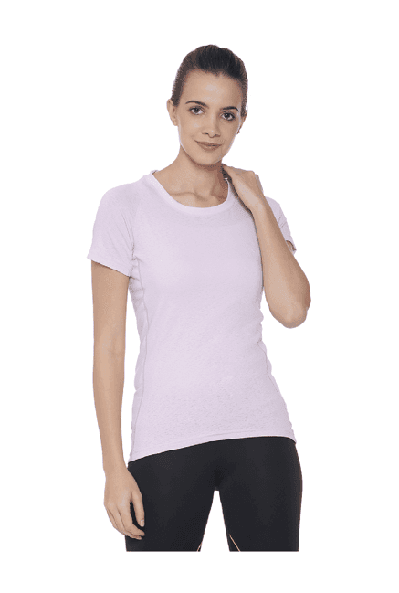 campus sutra light purple textured polyester t-shirt