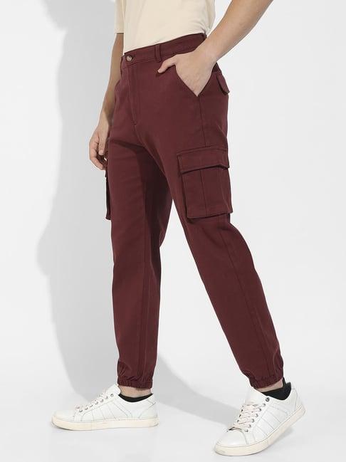 campus sutra maroon cotton regular fit cargos