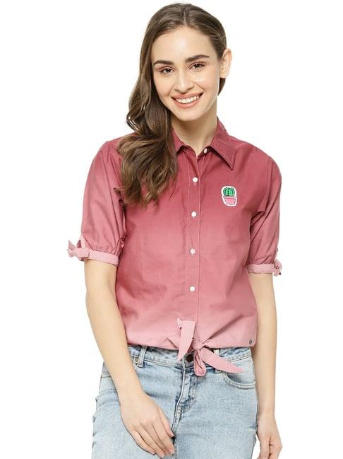 campus sutra maroon cotton shirt