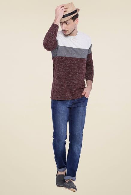 campus sutra maroon round neck cotton t-shirt