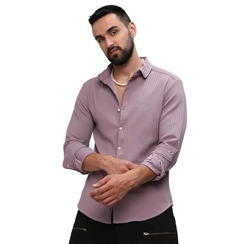 campus sutra men's lavender stripe-creased shirt for casual wear | spread collar | long sleeves | button closure | shirt crafted with comfort fit for everyday wear