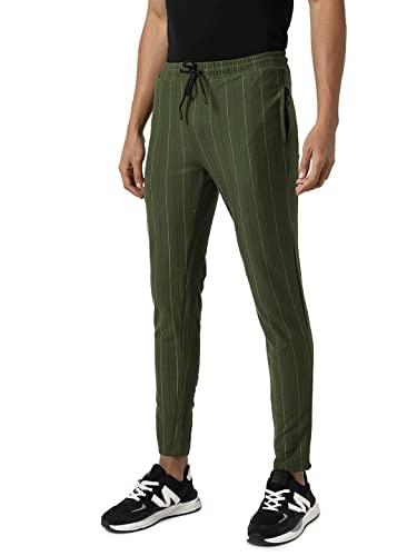 campus sutra men's olive green striped regular fit trackpants for casual wear | angled open pockets | elasticated waist | trackpants crafted with comfort fit & high performance for everyday wear