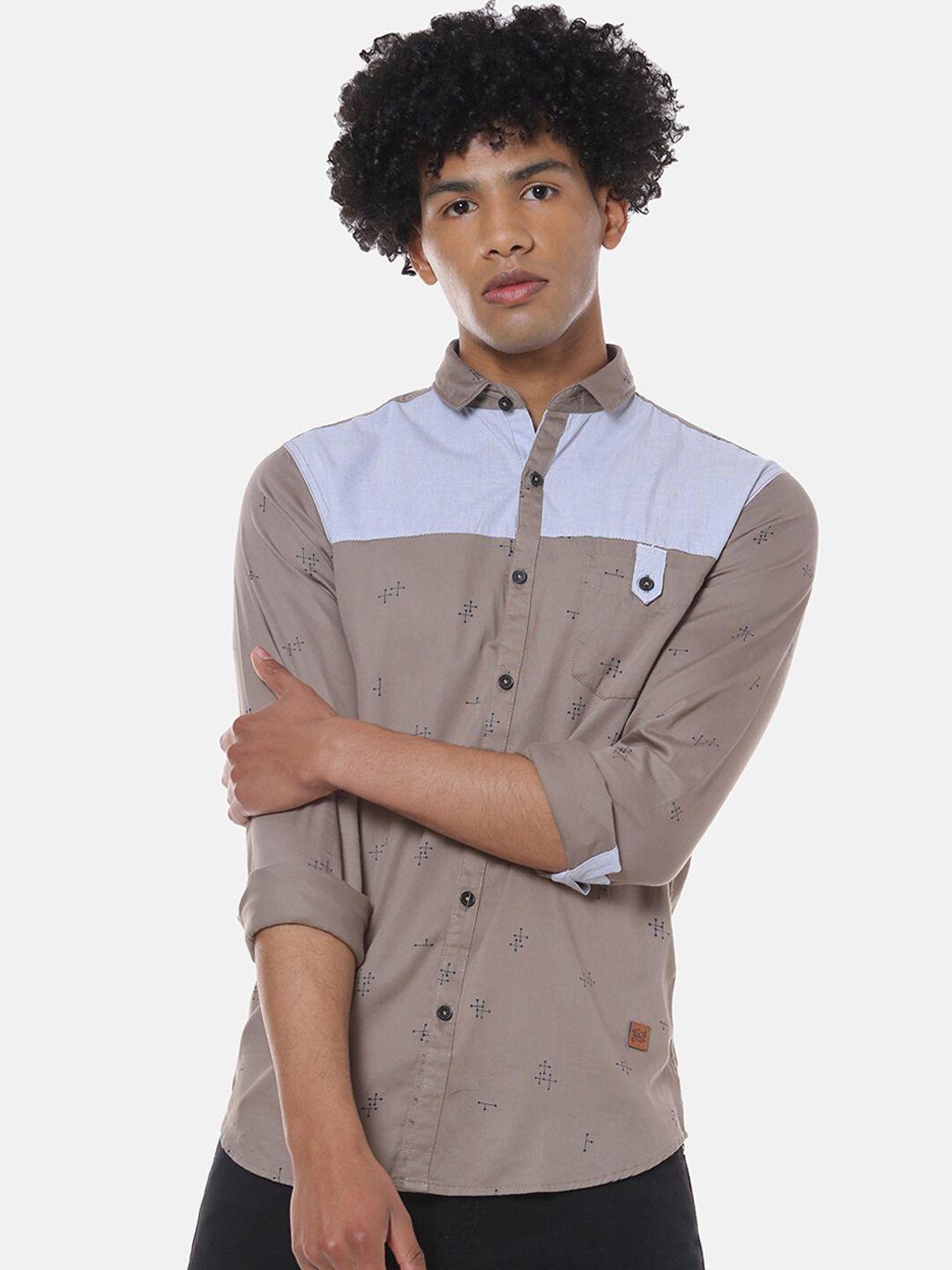 campus sutra men beige regular fit solid casual shirt