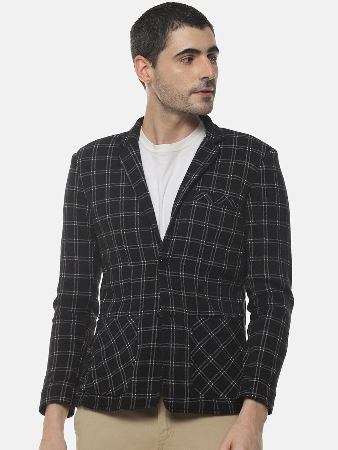 campus sutra men black & white checked single-breasted casual blazer