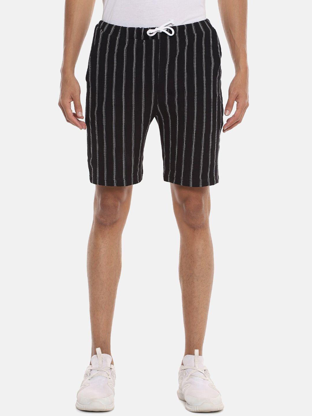 campus sutra men black & white striped regular fit shorts