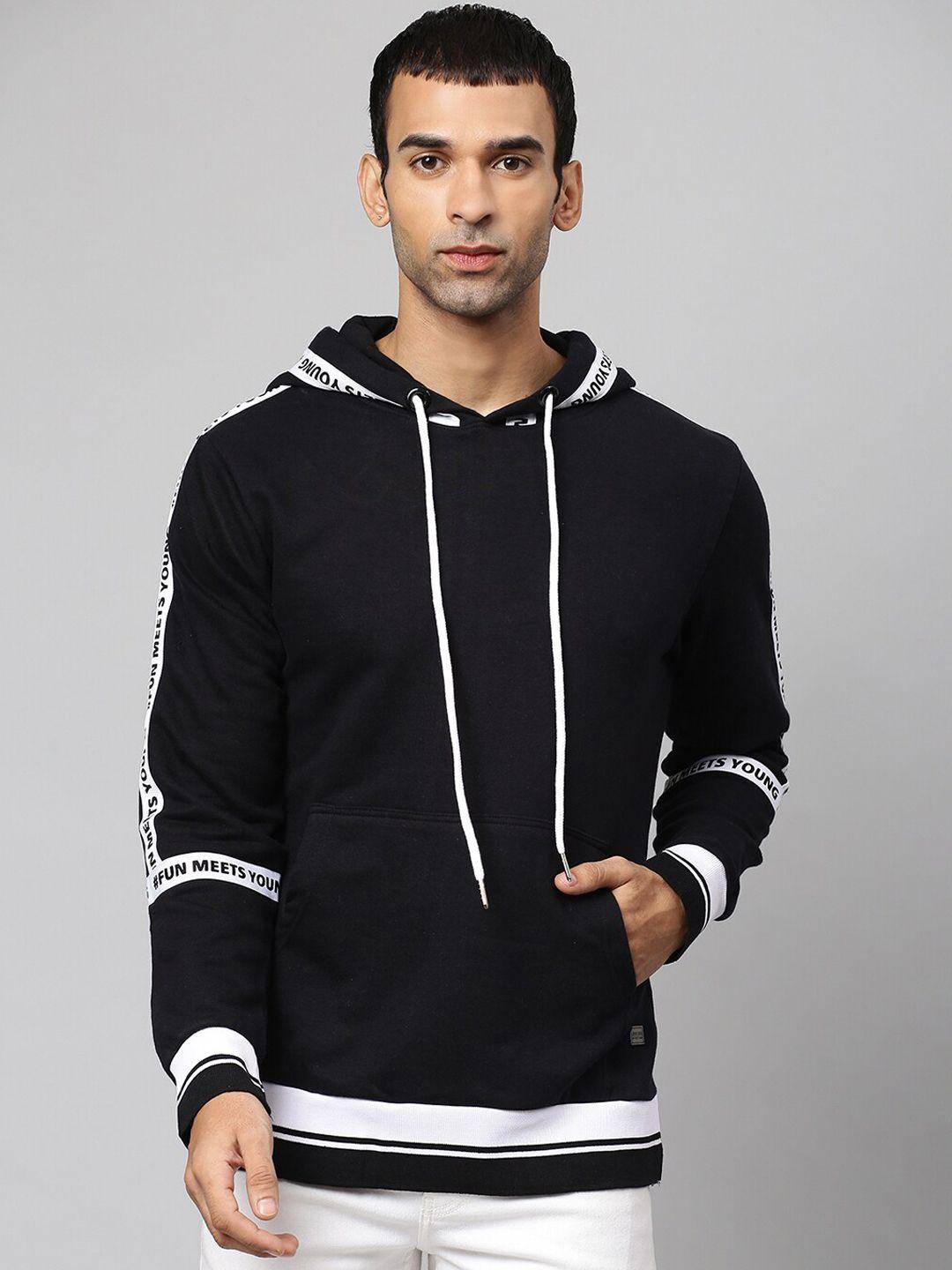 campus sutra men black hooded pullover sweatshirt