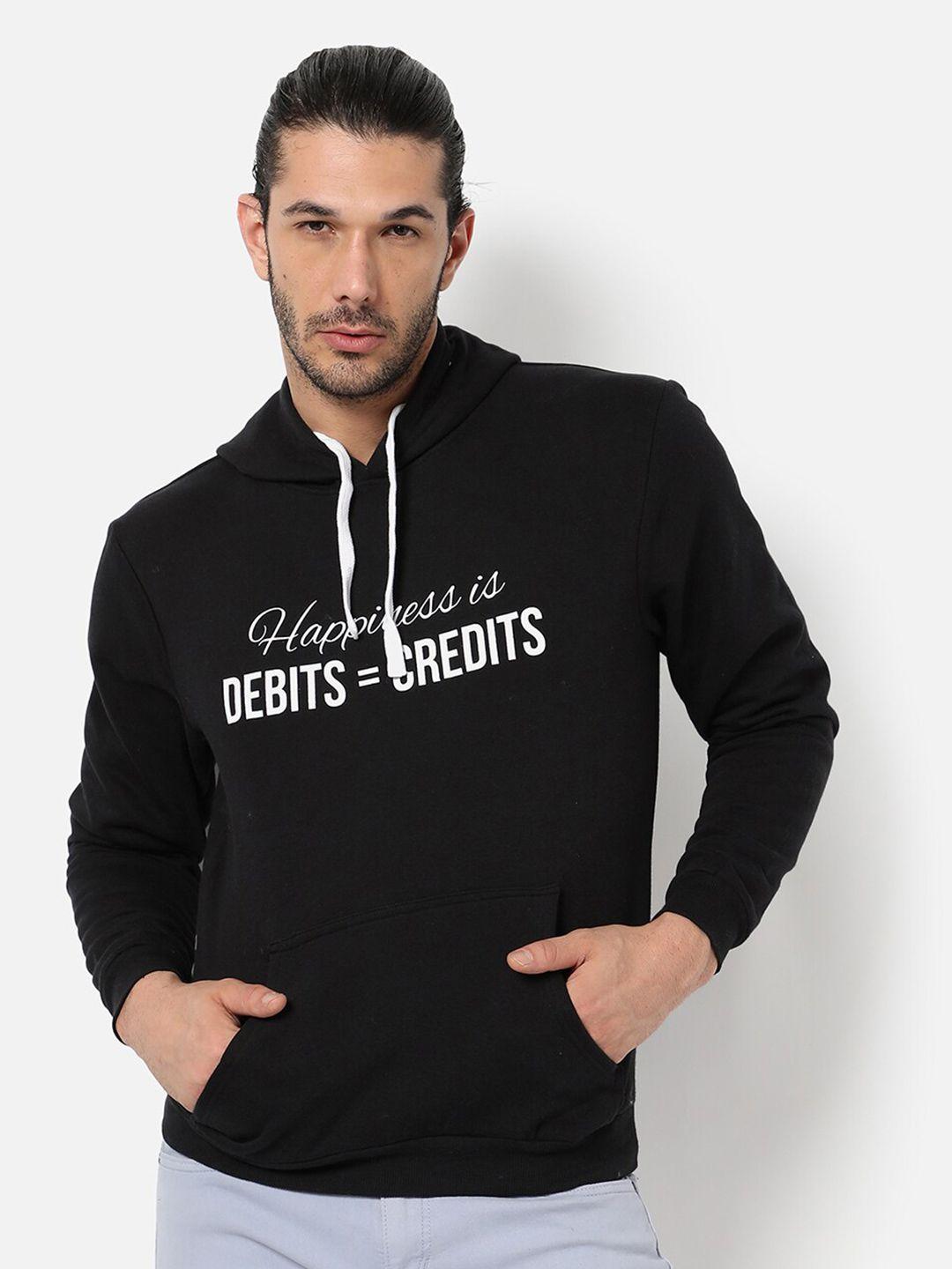 campus sutra men black printed hooded sweatshirt