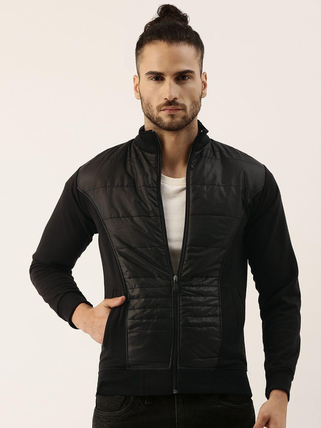 campus sutra men black solid bomber jacket