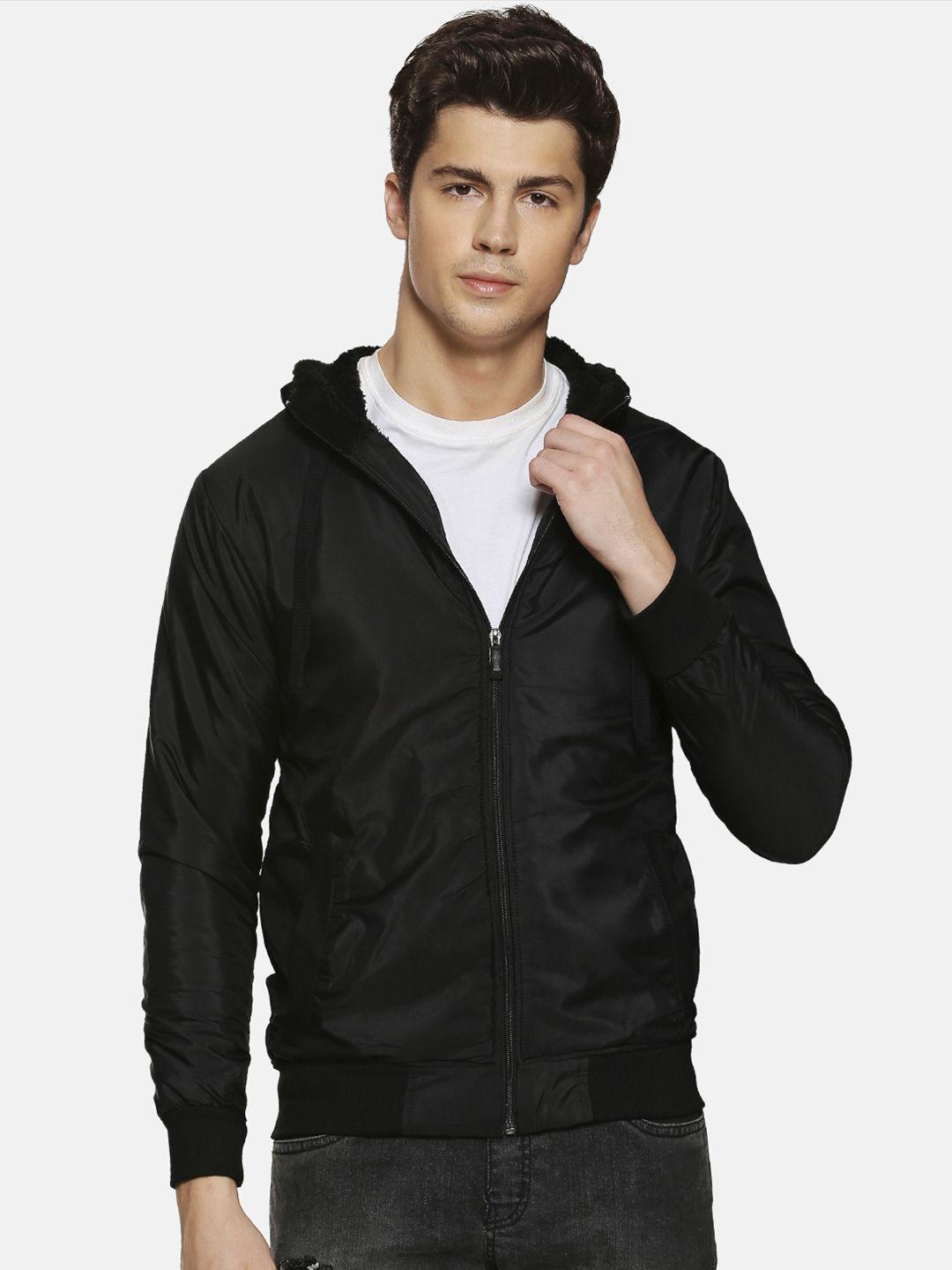 campus sutra men black solid bomber jacket