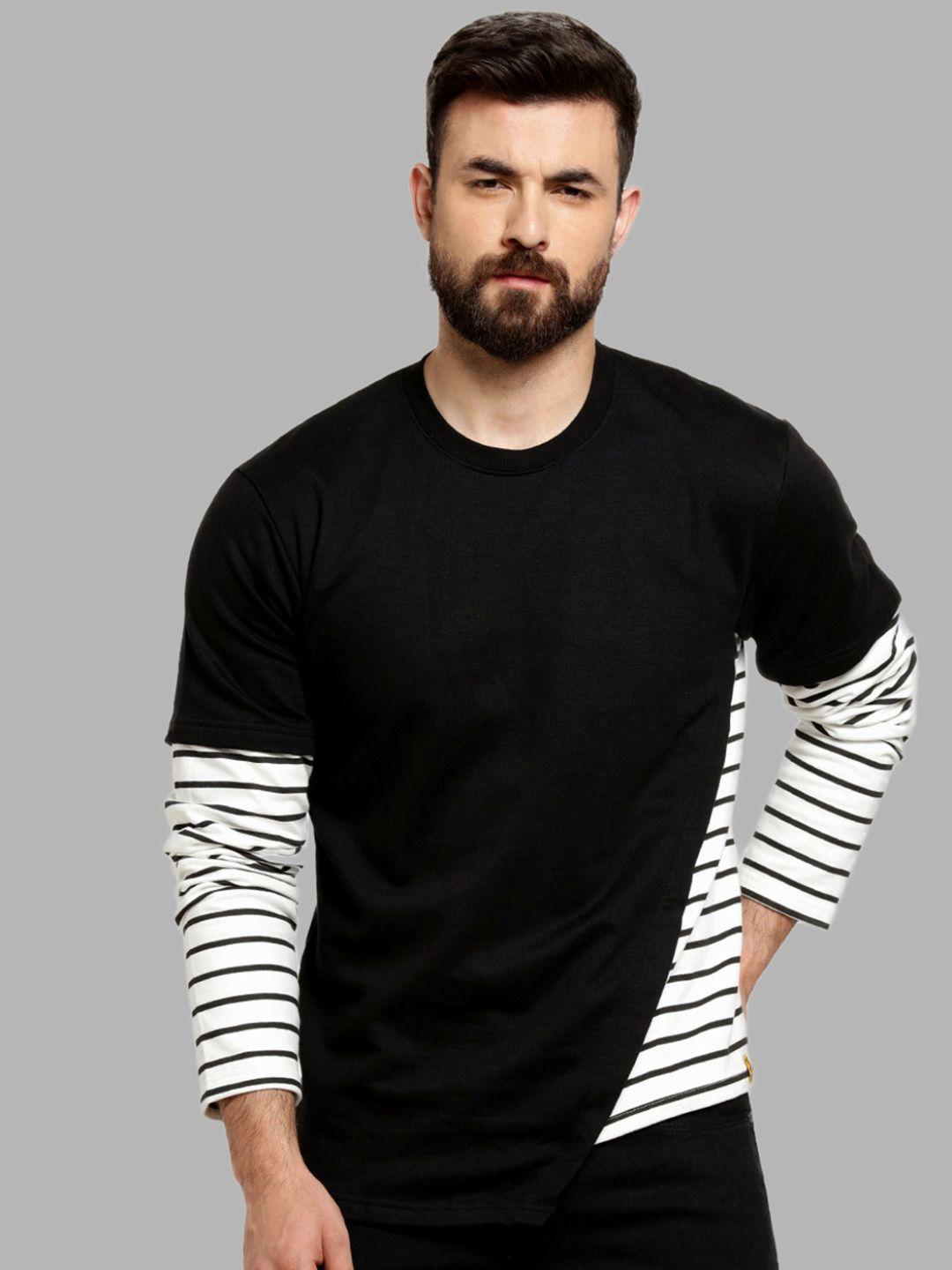 campus sutra men black striped sweatshirt