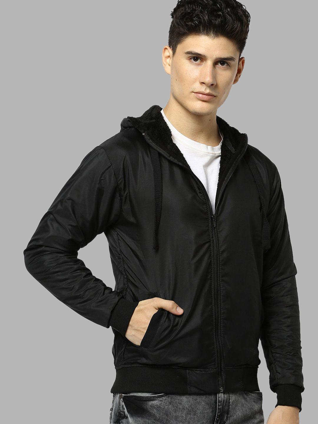 campus sutra men black windcheater bomber jacket