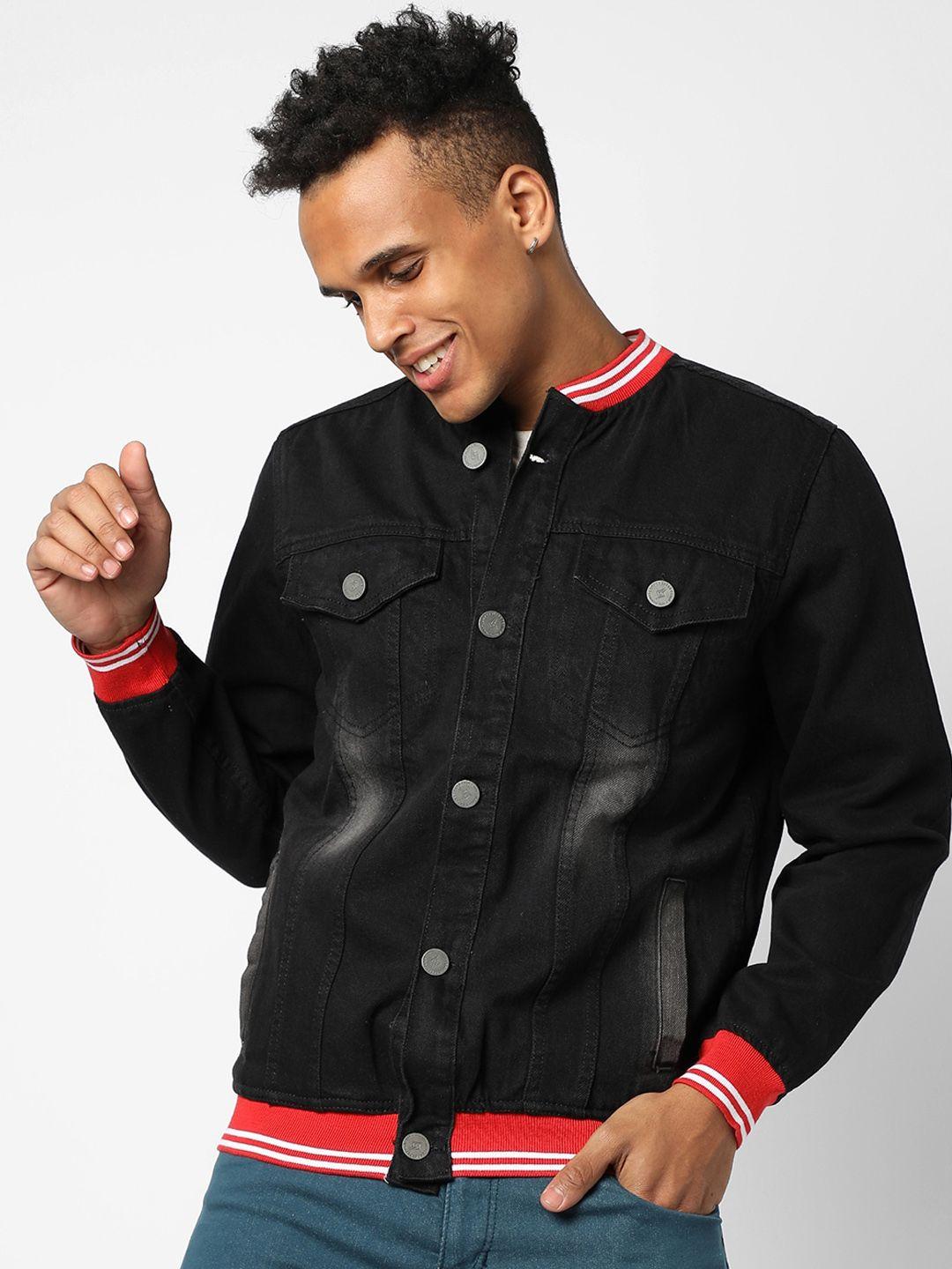 campus sutra men black windcheater denim jacket