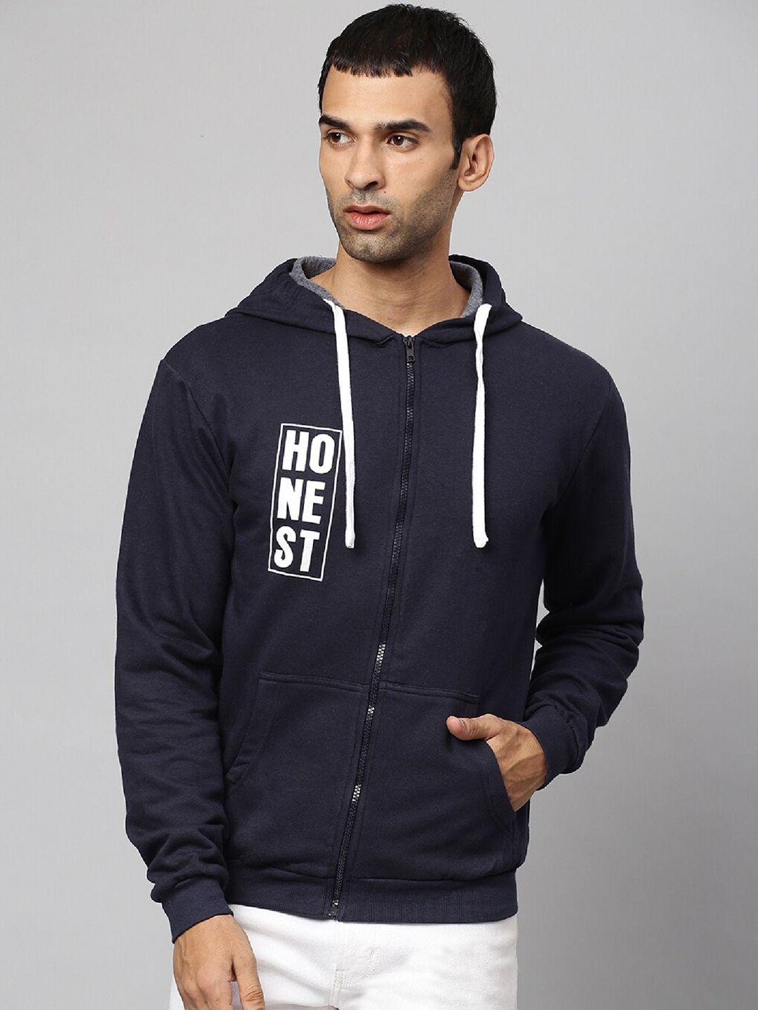 campus sutra men blue & white printed cotton sweatshirt