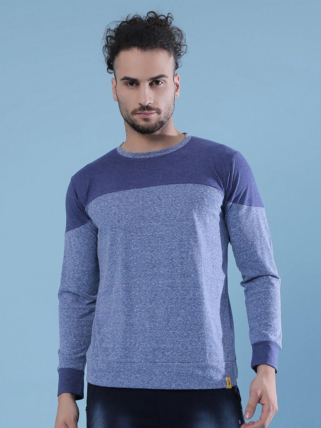 campus sutra men blue colourblocked pockets outdoor t-shirt