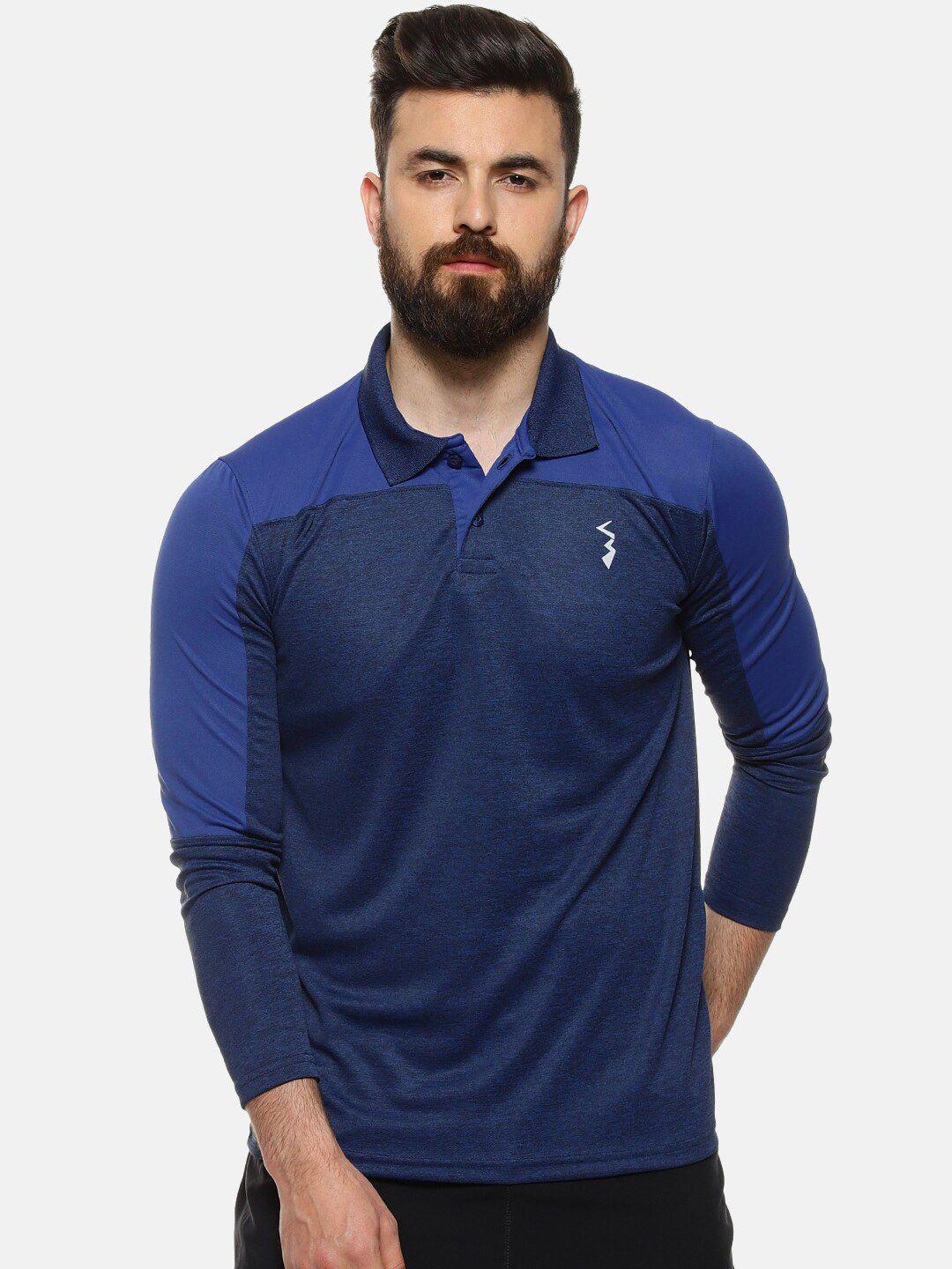 campus sutra men blue colourblocked polo collar anti-microbial t-shirt