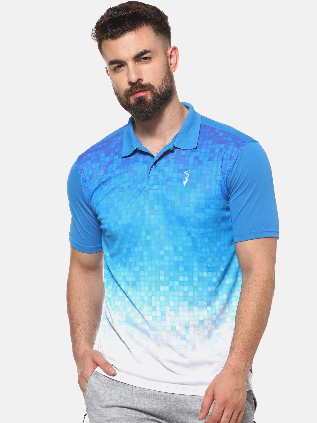 campus sutra men blue colourblocked polo collar t-shirt