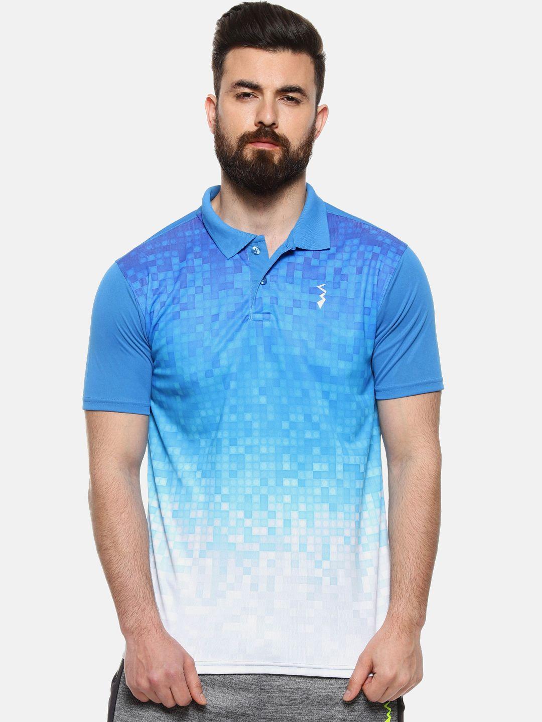 campus sutra men blue colourblocked polo collar t-shirt