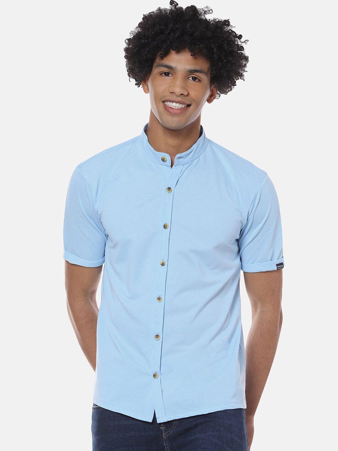 campus sutra men blue regular fit solid casual shirt