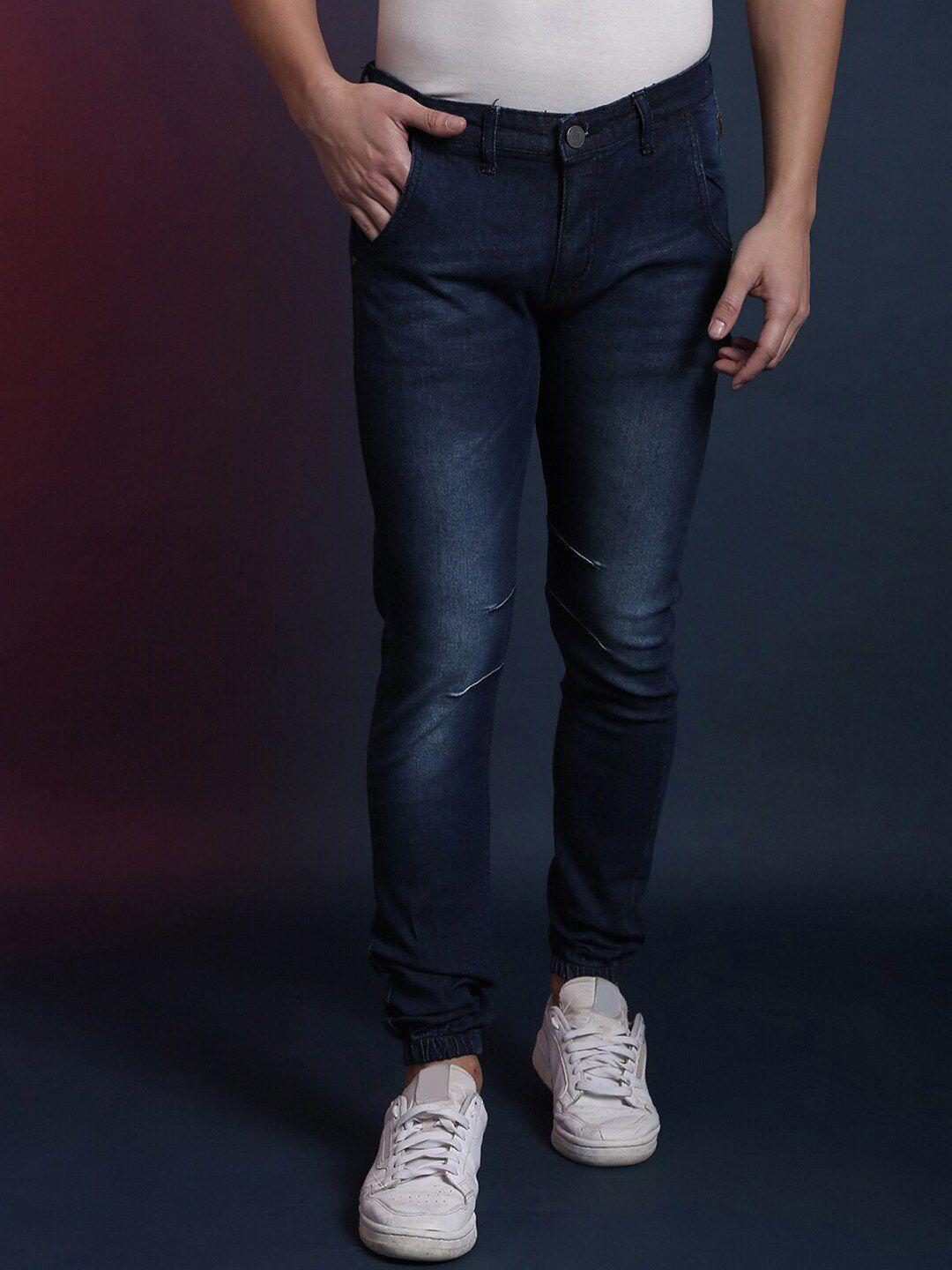 campus sutra men blue smart slim fit stretchable cotton jogger jeans