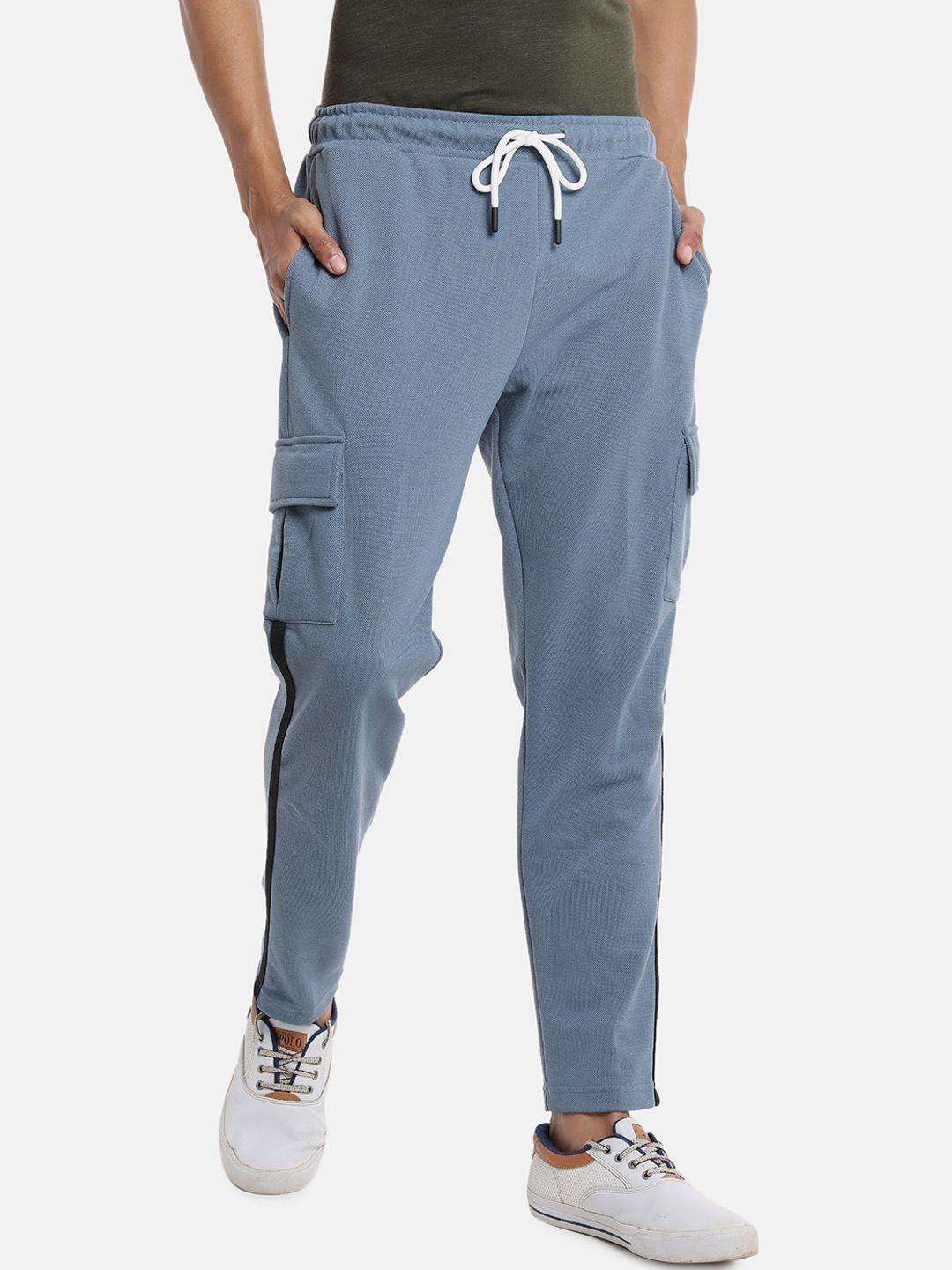 campus sutra men blue solid cotton track pant