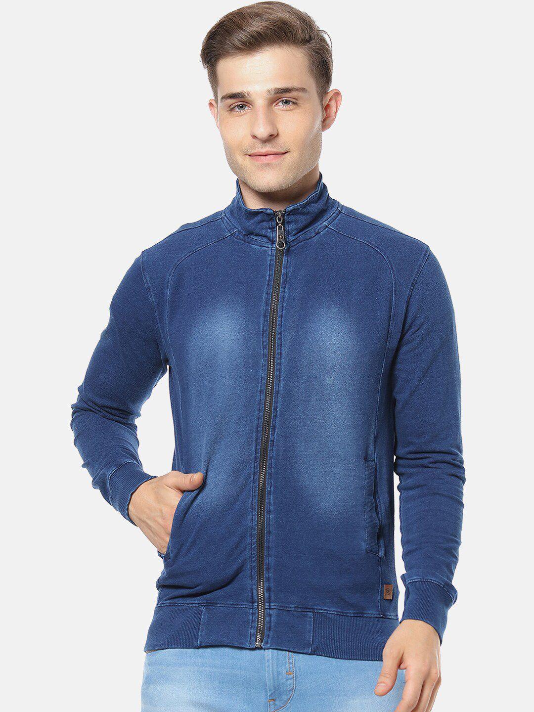 campus sutra men blue solid windcheater denim jacket