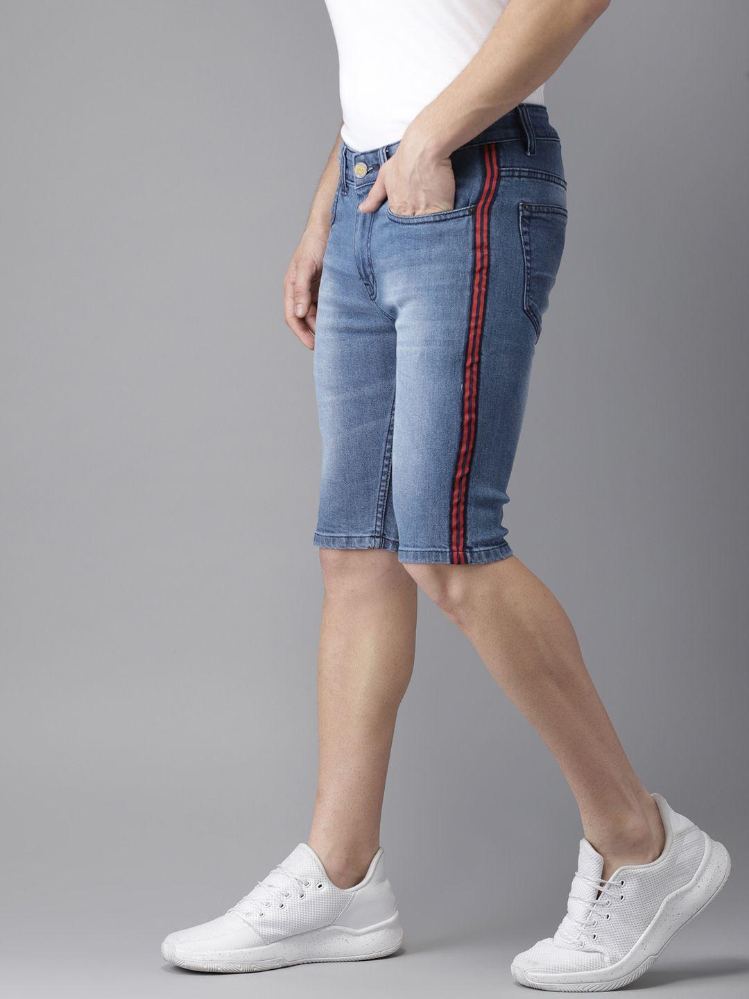 campus sutra men blue washed regular fit denim shorts