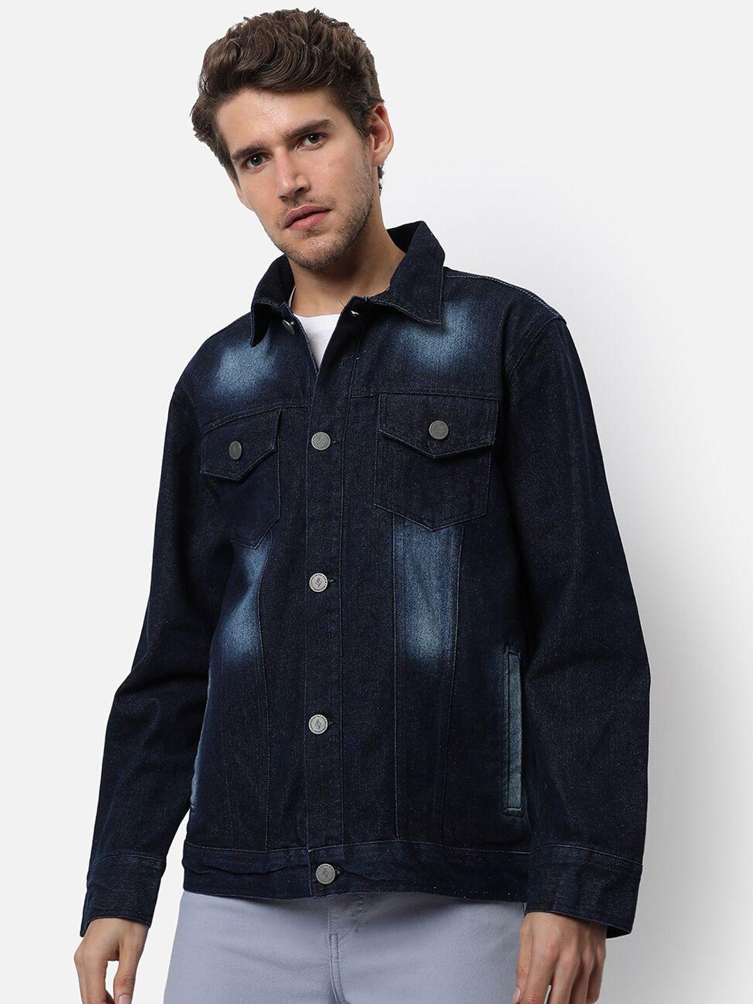 campus sutra men blue washed windcheater outdoor denim jacket