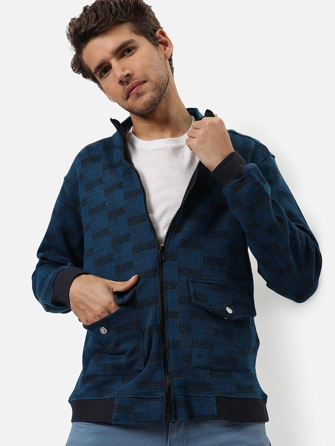 campus sutra men blue windcheater outdoor bomber jacket