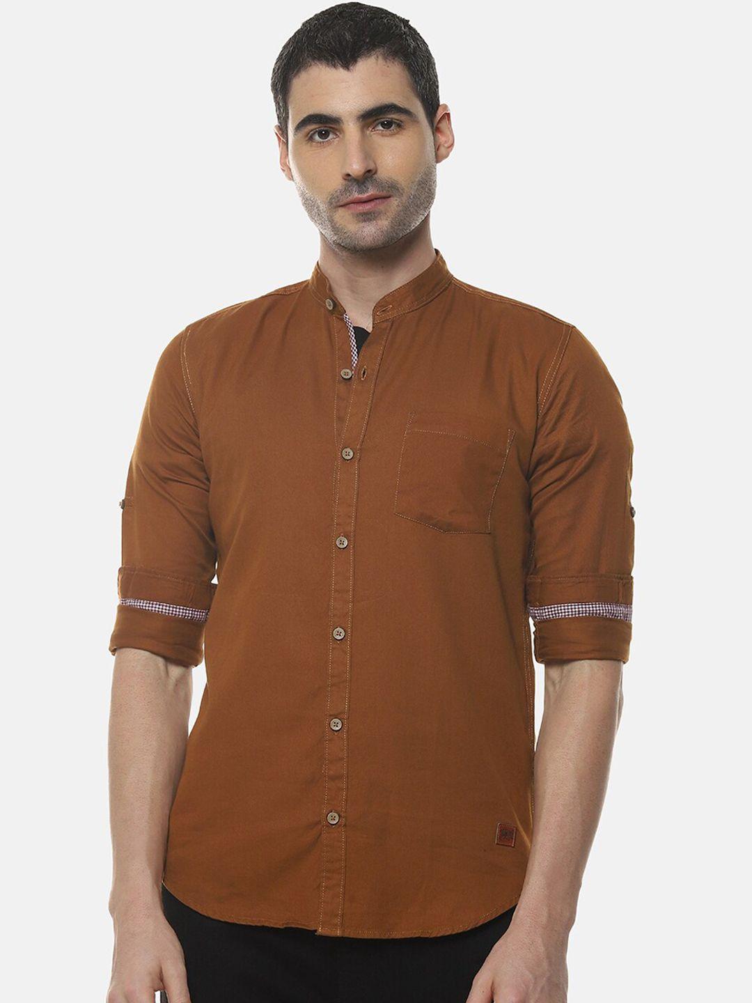 campus sutra men brown regular fit solid casual shirt