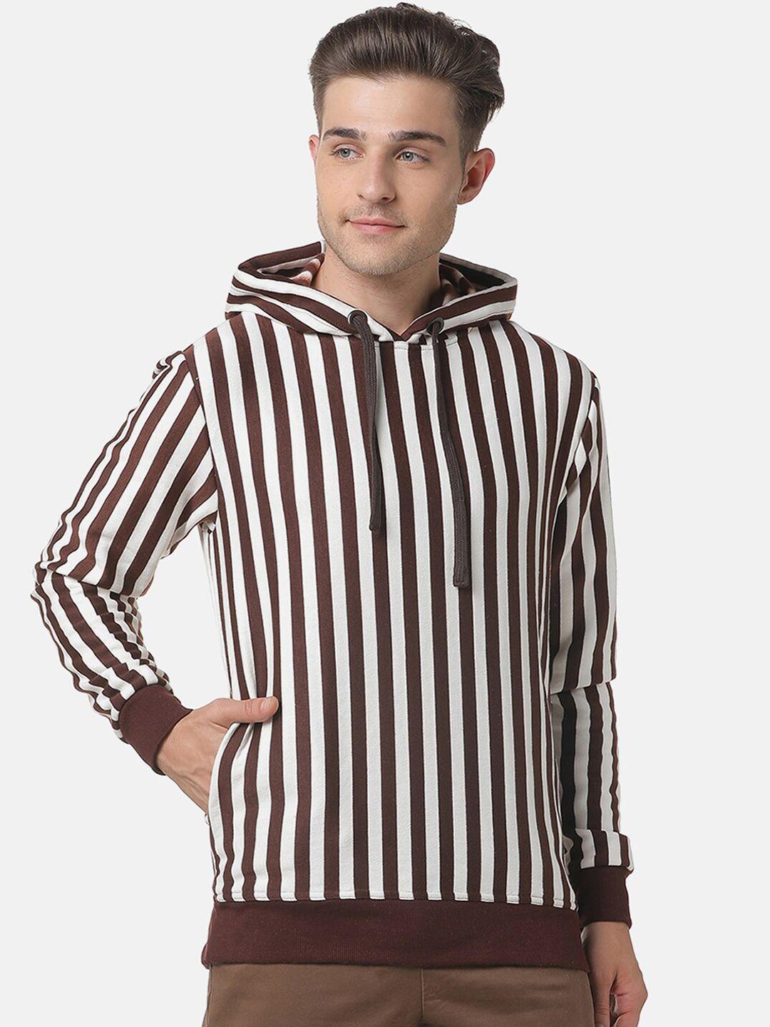 campus sutra men brown striped sweatshirt