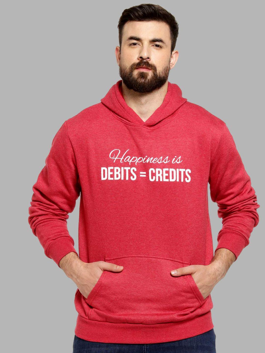 campus sutra men coral printed hooded cotton sweatshirt