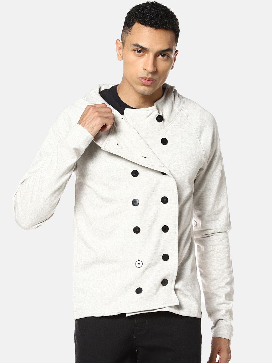 campus sutra men cotton cream-coloured biker jacket