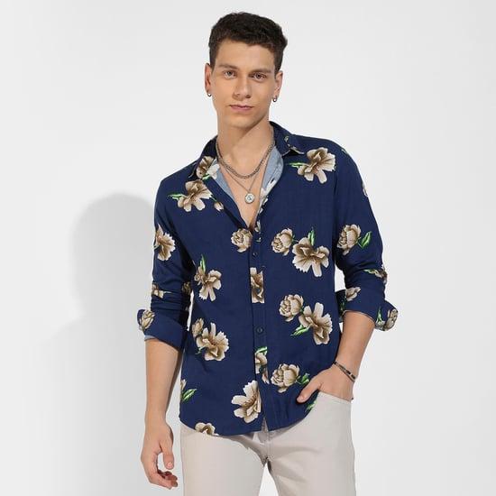 campus sutra men floral print regular fit casual shirt