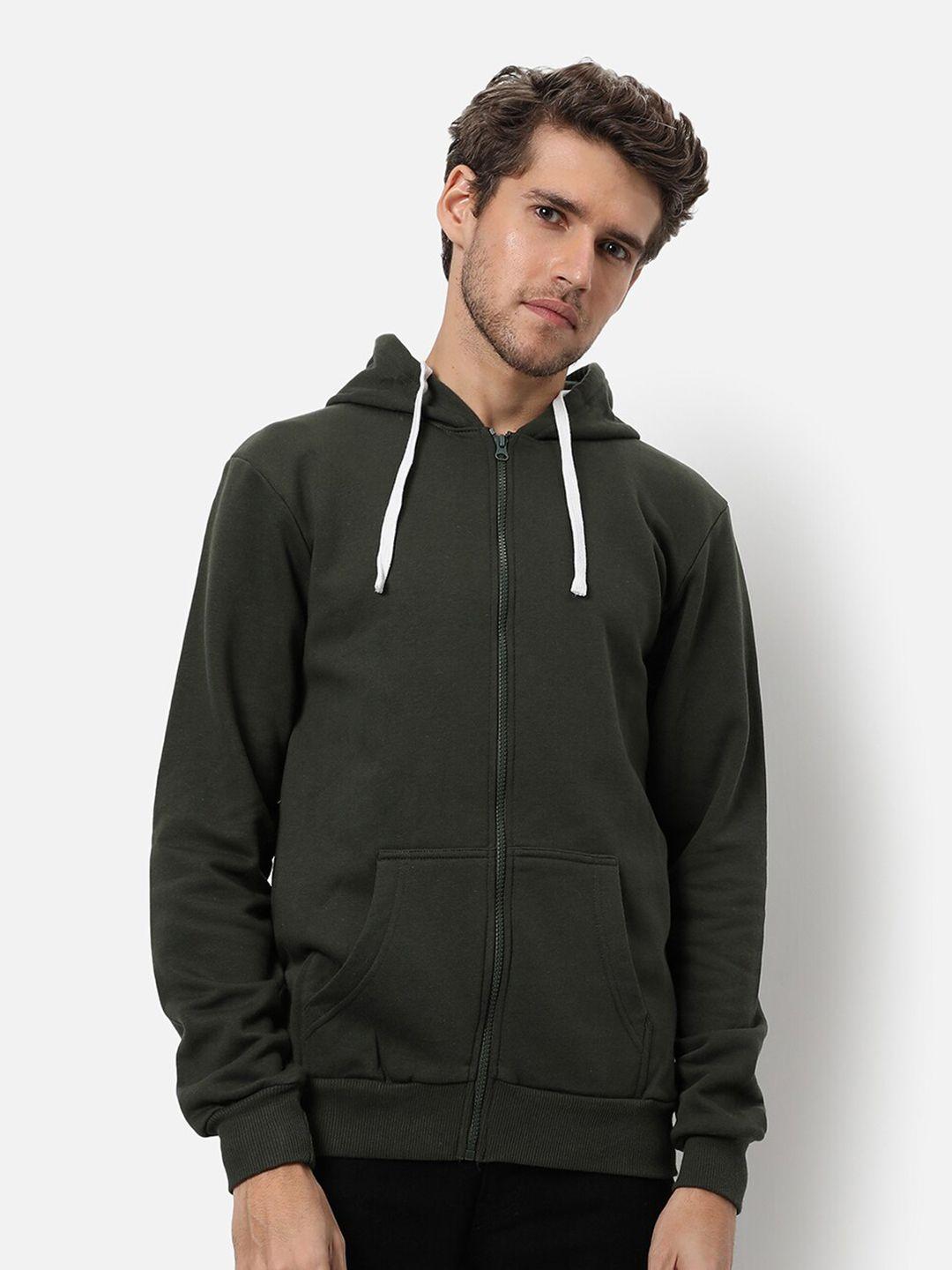 campus sutra men green hooded regular fit sweatshirt