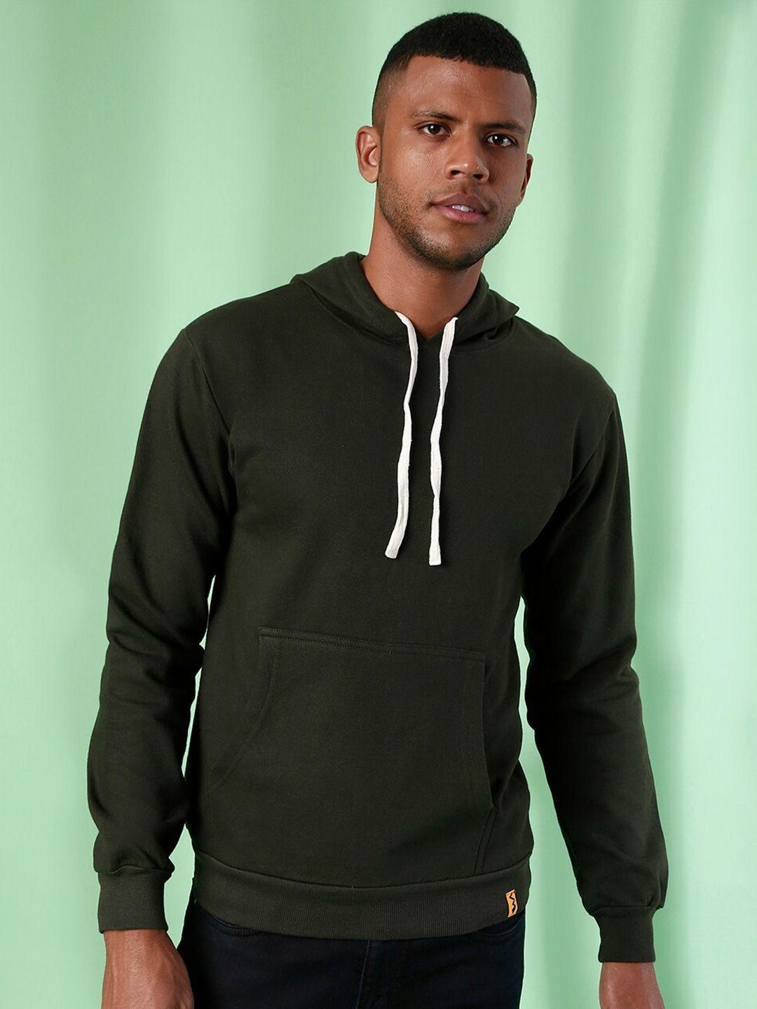 campus sutra men green hooded sweatshirt