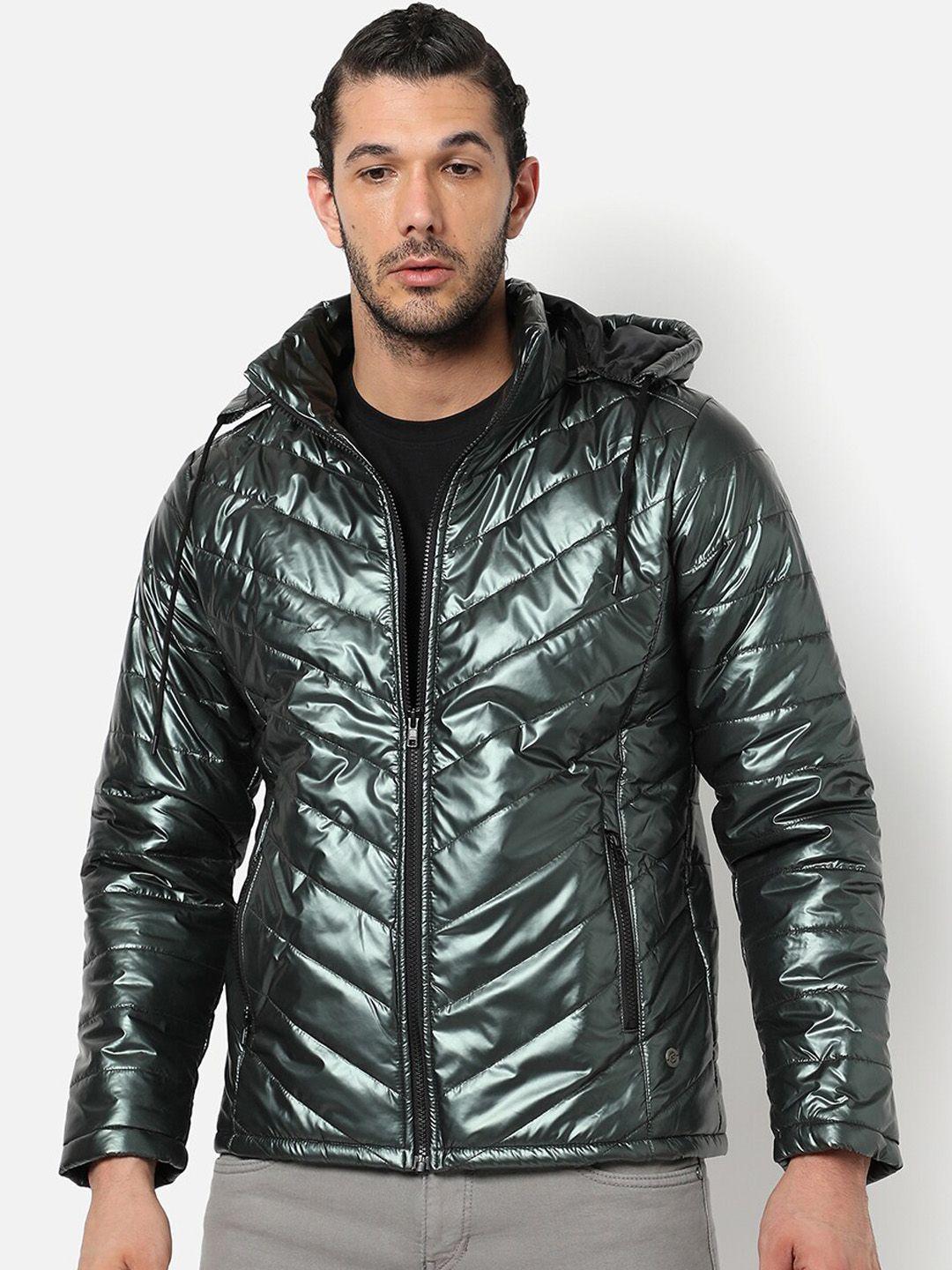 campus sutra men green outdoor puffer jacket