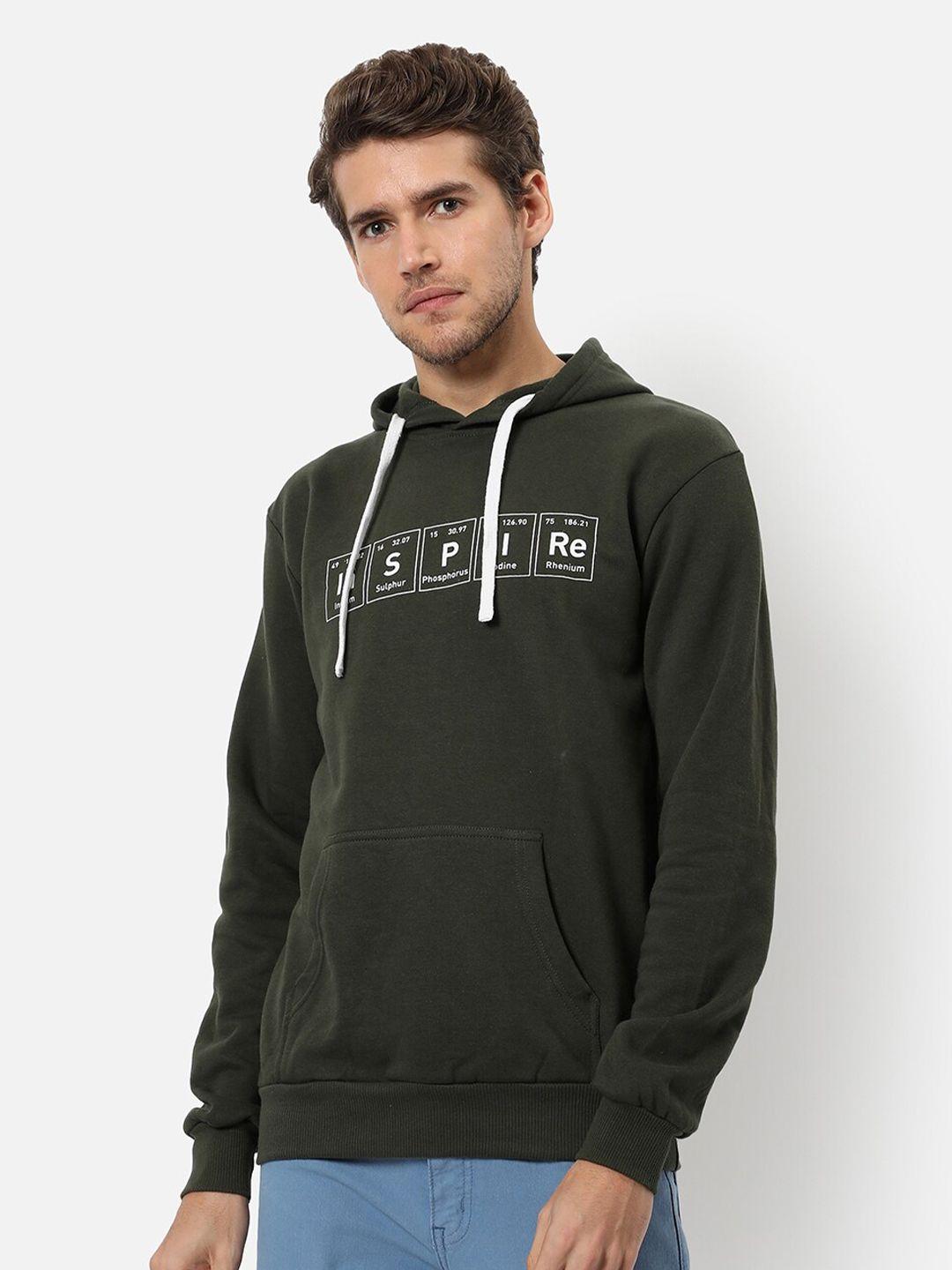 campus sutra men green printed hooded sweatshirt