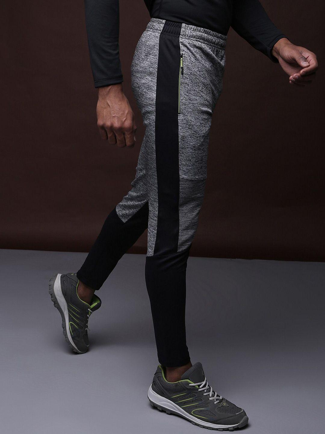 campus sutra men grey & black colourblocked track pants