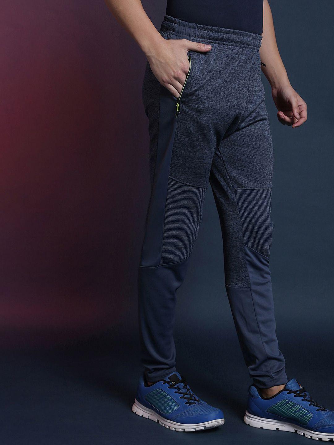 campus sutra men grey & blue solid tack pants