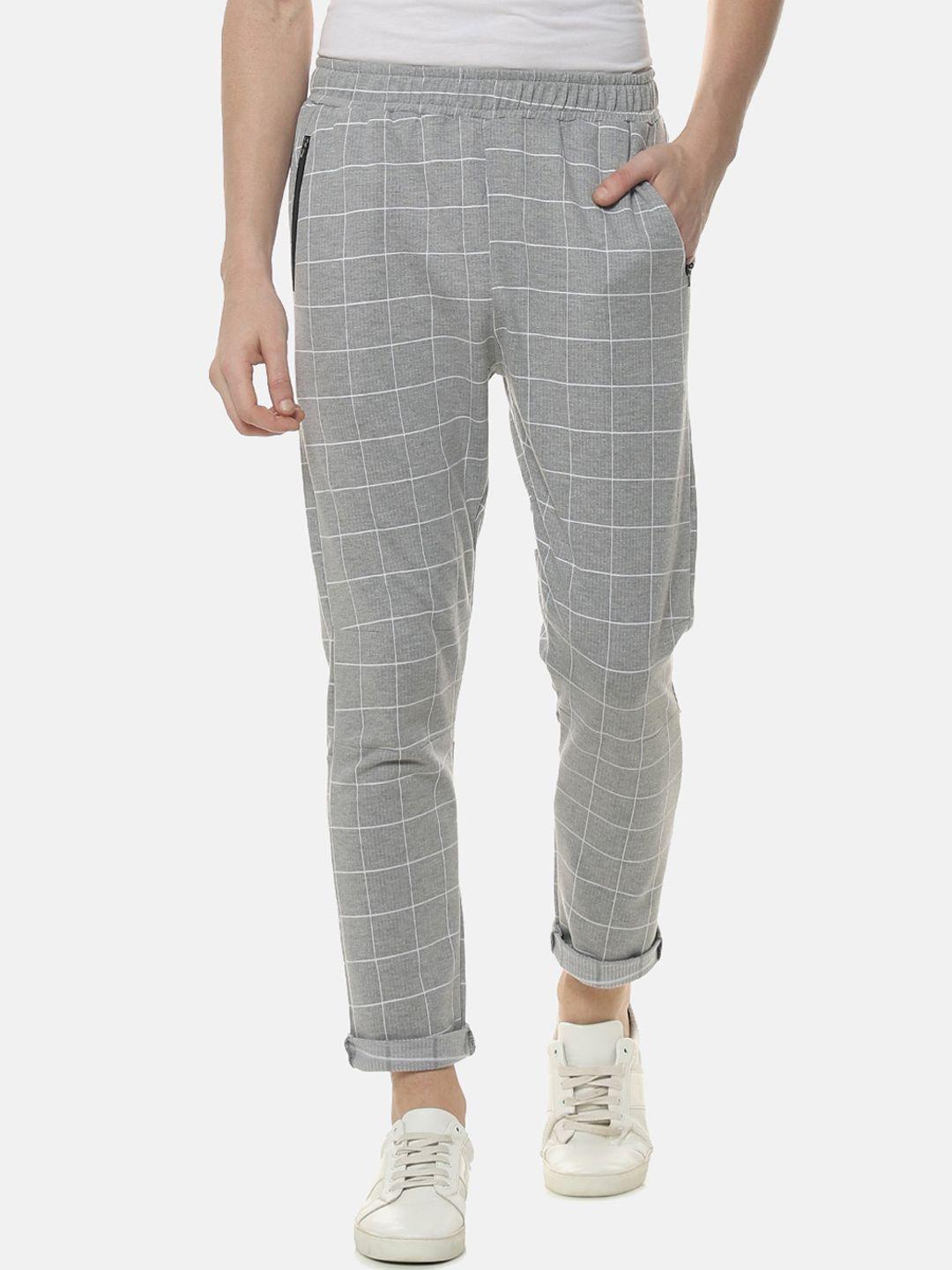 campus sutra men grey & white checked track pants