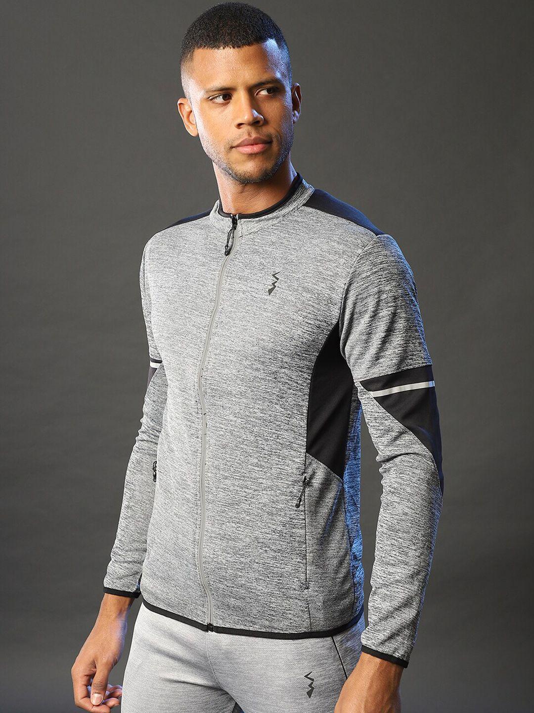 campus sutra men grey black lightweight sporty jacket