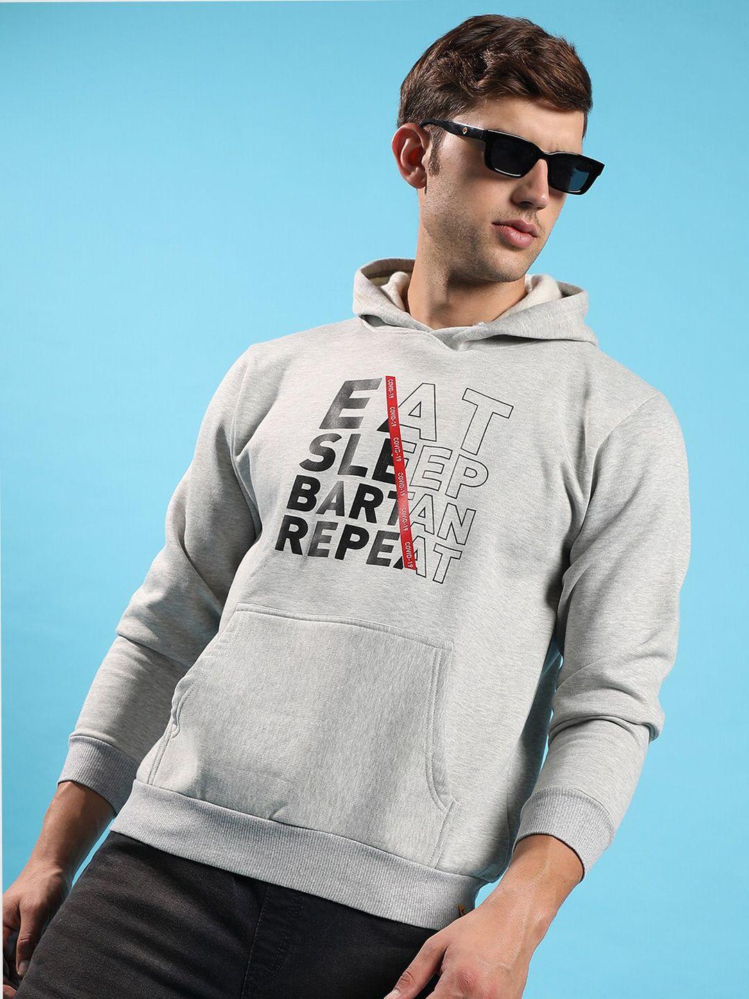 campus sutra men grey printed hooded sweatshirt