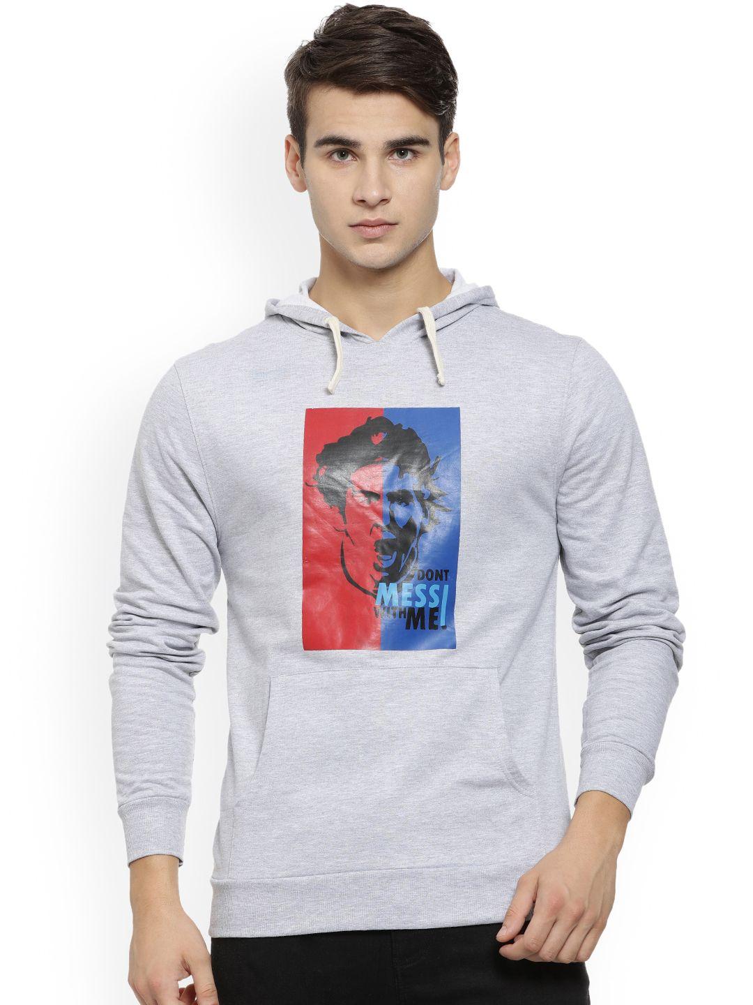 campus sutra men grey printed hooded sweatshirt