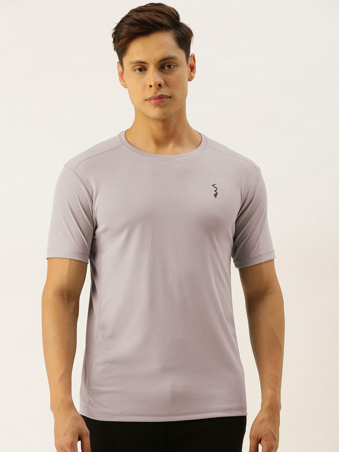 campus sutra men grey solid round neck t-shirt