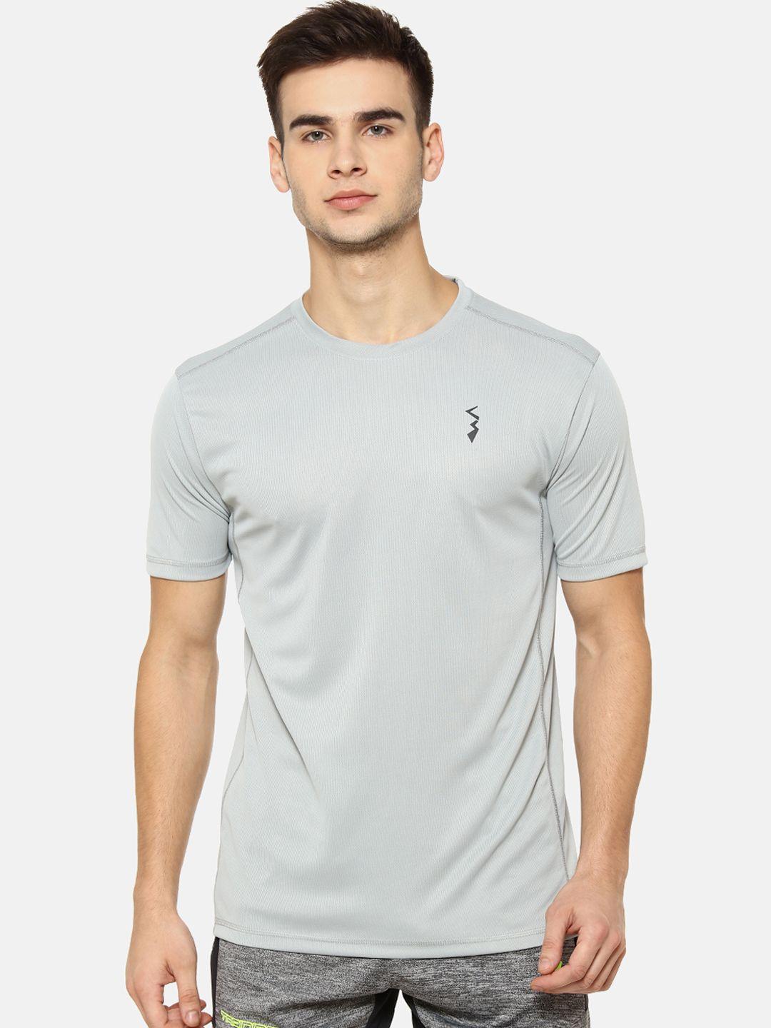 campus sutra men grey solid round neck t-shirt