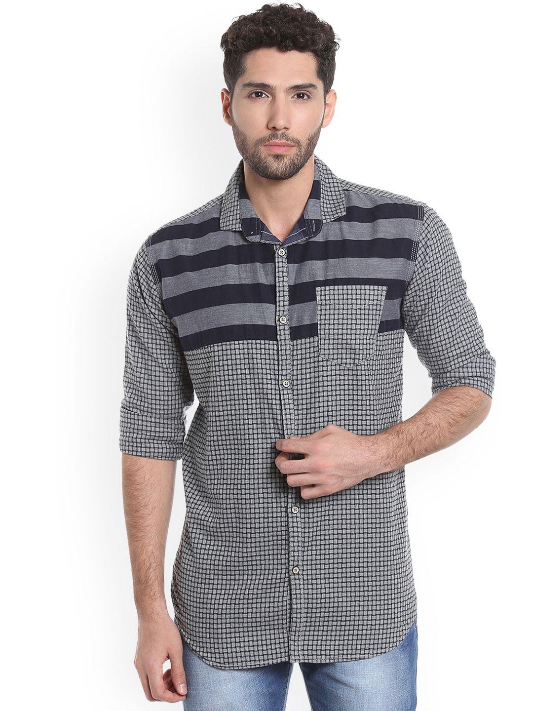 campus sutra men grey standard regular fit printed casual shirt